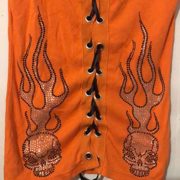 Biker Clothing Company orange lace up tank - Picture 4 of 5